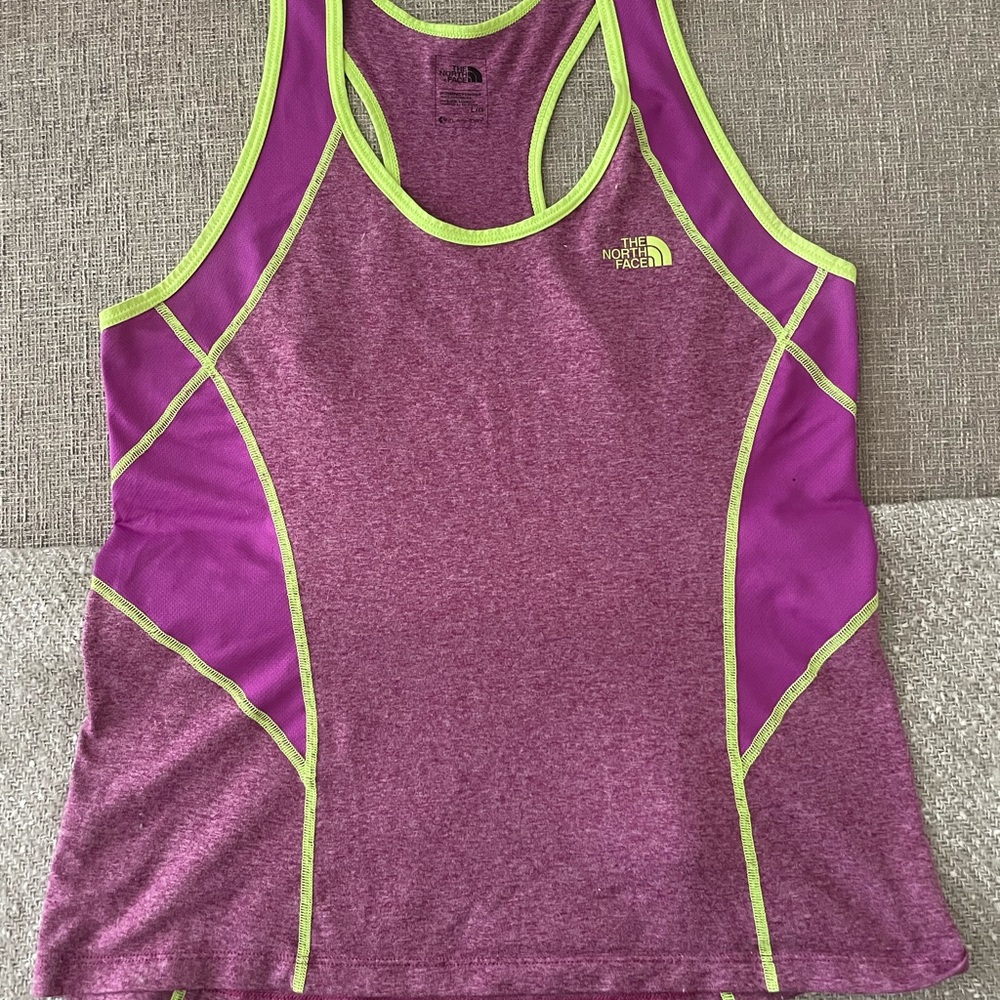 North Face athletic tank top in purple with neon green stitching size Large